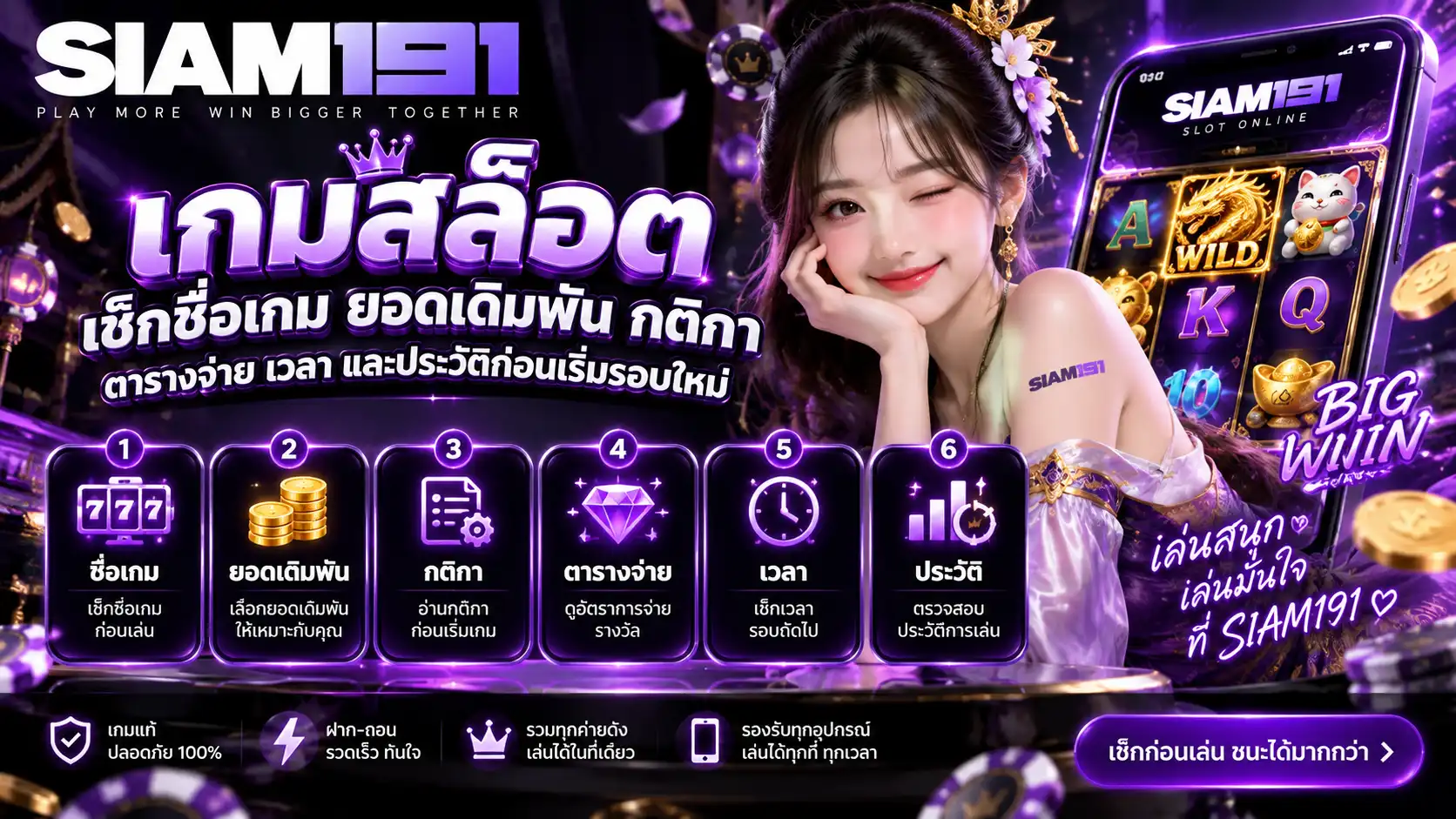 เกมสล็อต siam191 เช็กชื่อเกม ยอดเดิมพัน กติกา ตารางจ่าย เวลา และประวัติก่อนเริ่มรอบใหม่